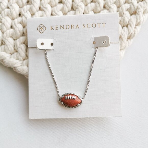 Authentic Kendra Scott Football Silver Orange Goldstone Short Pendant Necklace - Picture 1 of 4